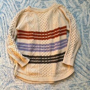 LL Bean Signature Fisherman Tunic Sweater Cotton Chunky Cable Knit Stripes L